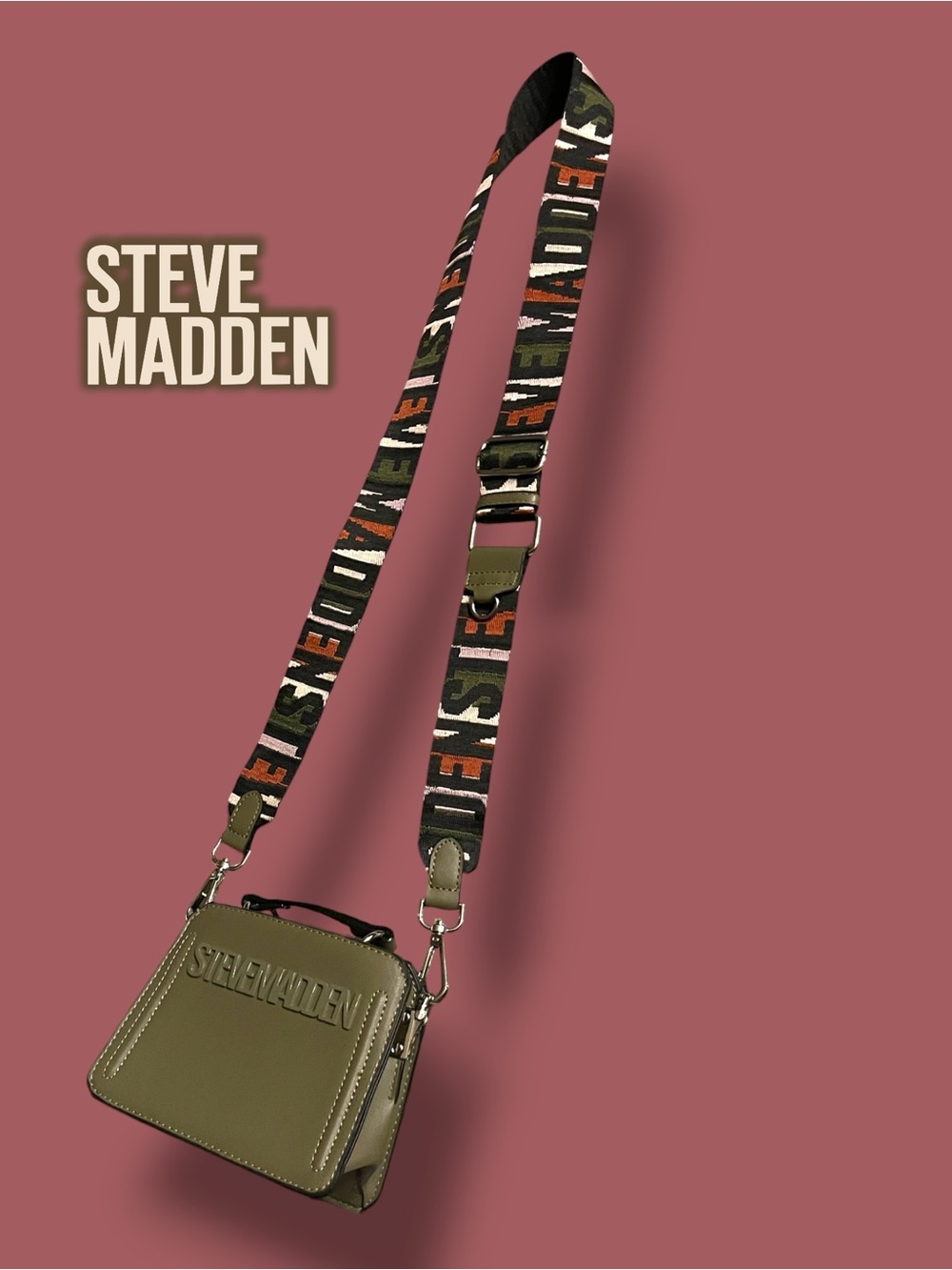 Steve Madden Olive Bevelynm Mini Satchel Crossbody Bag with Logo Strap Tik Tok